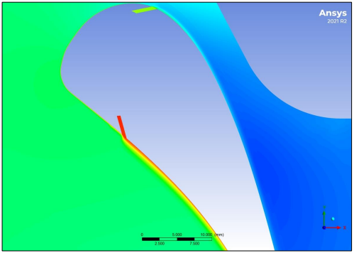 Contour of velocity field for film cooling